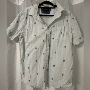 Banana Republic Pinstripe Short-Sleeve Button-Down Shirt with Cocktail Embroider